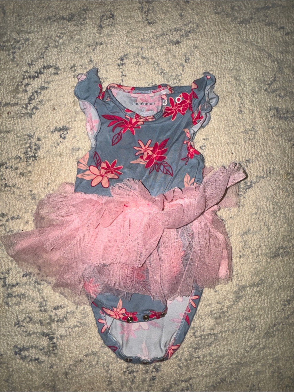 Encantador Blue Floral Tulle Bodysuit with Pink Tutu